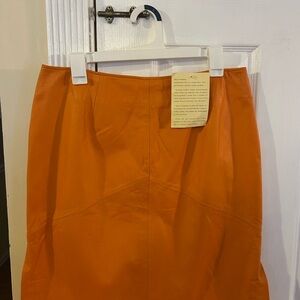 Newport News Vintage 90s  Vibrant 100 Leather Orange Pencil Skirt NWT